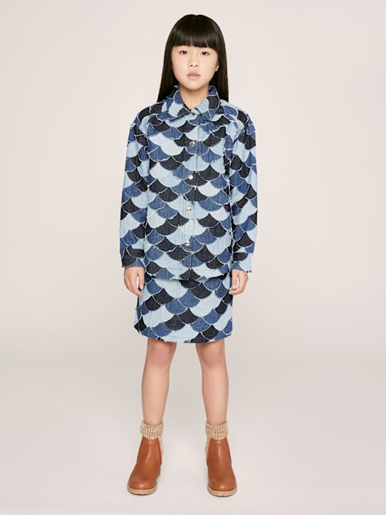 Chloé: Camicia in denim di cotone patchwork - Denim - kids-girls_1 | Luisa Via Roma