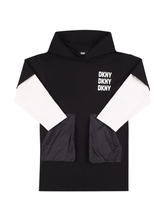 DKNY: ストレッチコットンワンピース - ブラック - kids-girls_0 | Luisa Via Roma
