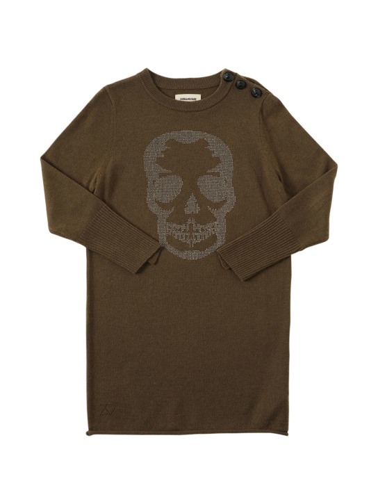 Zadig&Voltaire: リサイクルウール＆カシミアニットワンピース - ミリタリーグリーン - kids-girls_0 | Luisa Via Roma