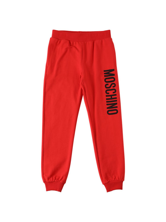 Moschino: Pantalon de jogging en coton imprimé logo - Rouge - kids-boys_0 | Luisa Via Roma