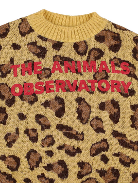 The Animals Observatory: 豹纹嵌花羊驼毛针织毛衣 - 棕色/黄色 - kids-girls_1 | Luisa Via Roma