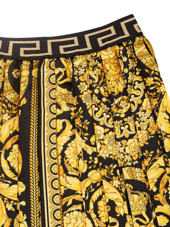 Versace: Falda plisada de sarga con estampado - Amarillo/Negro - kids-girls_1 | Luisa Via Roma