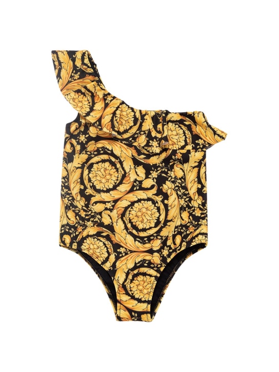 Versace: Baroque print Lycra one piece swimsuit - Yellow/Black - kids-girls_0 | Luisa Via Roma
