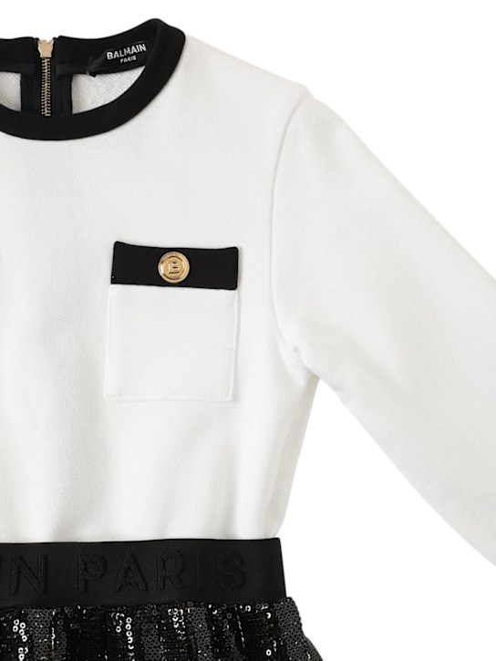 Balmain: Cotton & sequins dress - White/Black - kids-girls_1 | Luisa Via Roma
