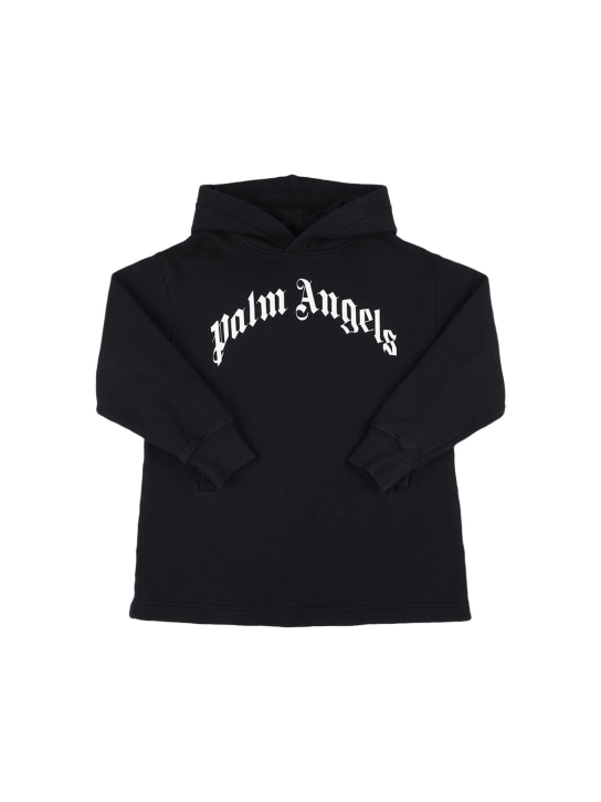 Palm Angels: Logo print cotton sweat dress hoodie - Black - kids-girls_0 | Luisa Via Roma