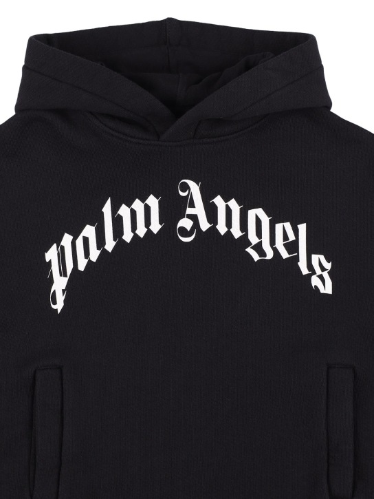 Palm Angels: Logo print cotton sweat dress hoodie - Black - kids-girls_1 | Luisa Via Roma