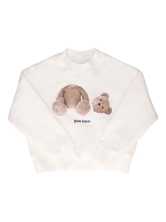 Palm Angels: Bear print cotton sweatshirt - White - kids-girls_0 | Luisa Via Roma