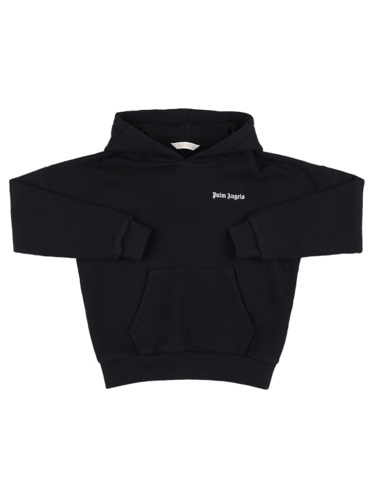 Palm Angels: Logo print cotton sweatshirt hoodie - Black - kids-girls_0 | Luisa Via Roma