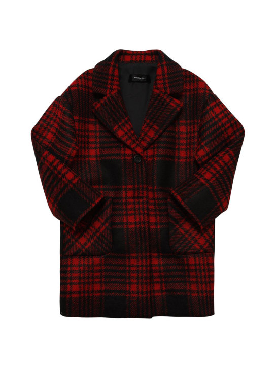 Monnalisa: Manteau en laine mélangée à carreaux - Noir/Rouge - kids-girls_0 | Luisa Via Roma