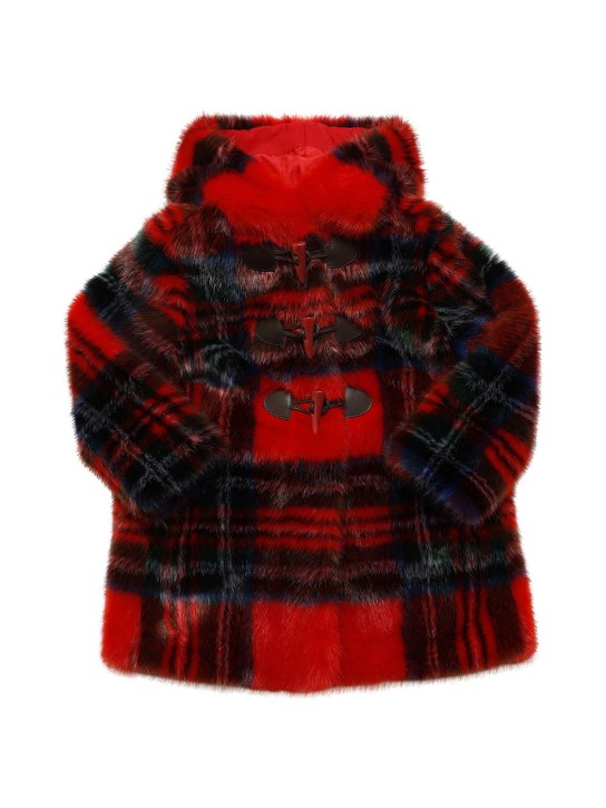 Monnalisa: Cappotto in pelliccia sintetica tartan - Rosso - kids-girls_0 | Luisa Via Roma