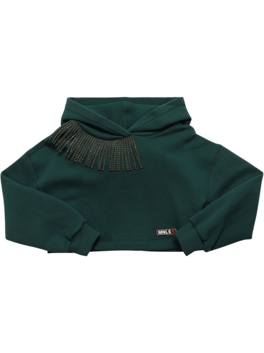 Monnalisa: 流苏棉质短款连帽卫衣 - 森林绿 - kids-girls_0 | Luisa Via Roma