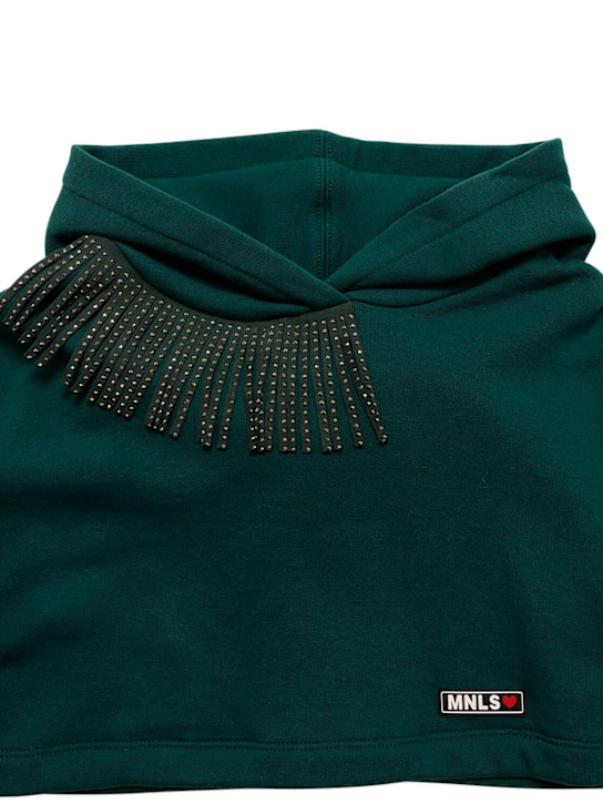 Monnalisa: 流苏棉质短款连帽卫衣 - 森林绿 - kids-girls_1 | Luisa Via Roma