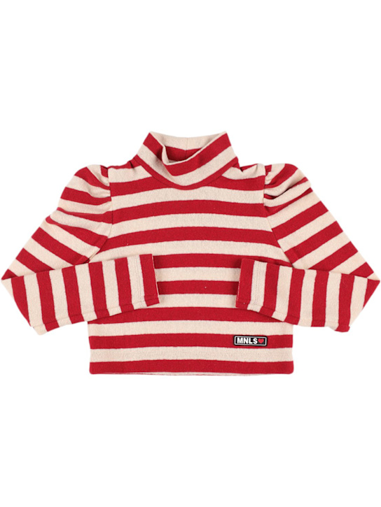 Monnalisa: Camiseta cuello alto de algodón con rayas - Rojo/Blanco - kids-girls_0 | Luisa Via Roma