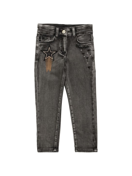 Monnalisa: JEANS AUS STRETCH-BAUMWOLLDENIM MIT PATCHES - Schwarz - kids-girls_0 | Luisa Via Roma