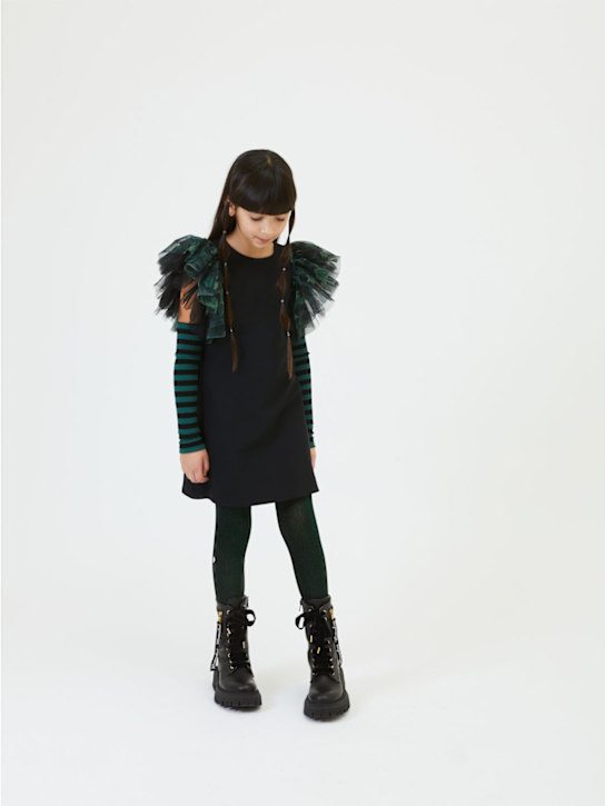 Monnalisa: Vestito in crêpe con ruches in tulle - Nero/Verde - kids-girls_1 | Luisa Via Roma