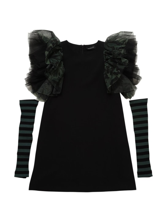 Monnalisa: Vestito in crêpe con ruches in tulle - Nero/Verde - kids-girls_0 | Luisa Via Roma