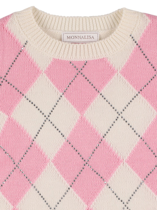 Monnalisa: Suéter de punto de mezcla de lana - Blanco/Rosa - kids-girls_1 | Luisa Via Roma