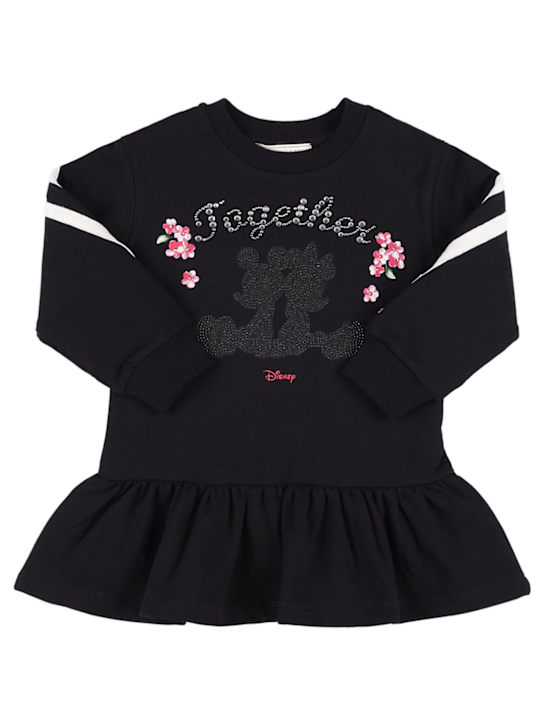 Monnalisa: Embellished Minnie cotton sweat dress - Black - kids-girls_0 | Luisa Via Roma