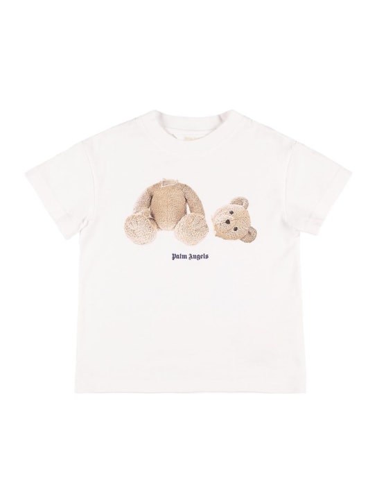 Palm Angels: T-shirt en jersey de coton imprimé ourson - Blanc - kids-boys_0 | Luisa Via Roma