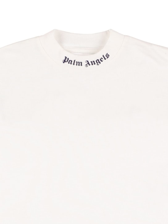 Palm Angels: Logo print cotton jersey t-shirt - White - kids-boys_1 | Luisa Via Roma