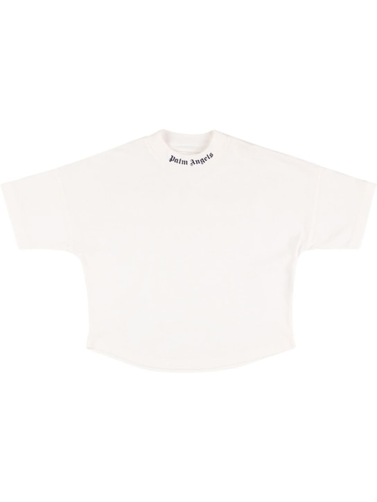 Palm Angels: T-shirt en jersey de coton à imprimé logo - Blanc - kids-boys_0 | Luisa Via Roma