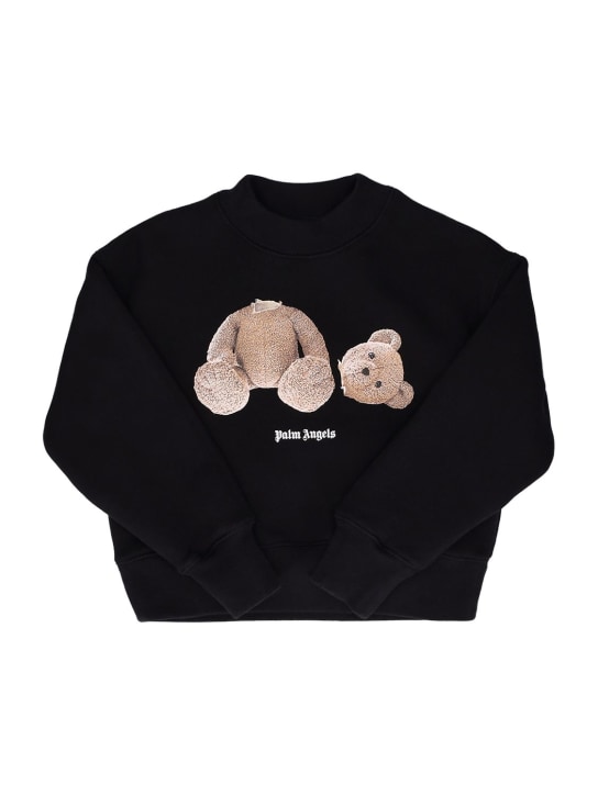 Palm Angels: Bear print cotton crewneck sweatshirt - Black - kids-girls_0 | Luisa Via Roma