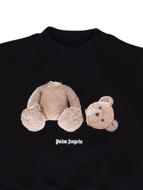 Palm Angels: Bear print cotton crewneck sweatshirt - Black - kids-boys_1 | Luisa Via Roma