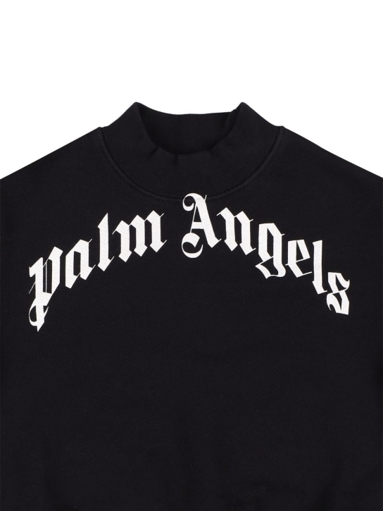 Palm Angels: 로고 프린트 코튼 스웨트셔츠 - 블랙 - kids-boys_1 | Luisa Via Roma