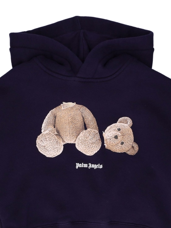 Palm Angels: Bear print cotton hoodie sweatshirt - Navy - kids-girls_1 | Luisa Via Roma