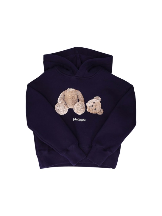 Palm Angels: Bear print cotton hoodie sweatshirt - Navy - kids-girls_0 | Luisa Via Roma