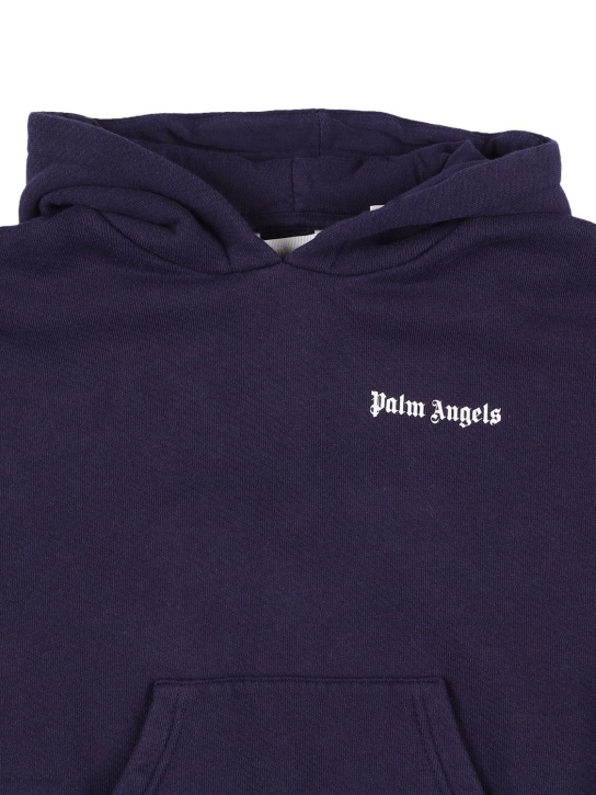 Palm Angels: Logo print cotton hoodie sweatshirt - Navy - kids-boys_1 | Luisa Via Roma