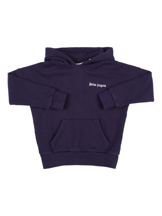 Palm Angels: Logo print cotton hoodie sweatshirt - Navy - kids-girls_0 | Luisa Via Roma