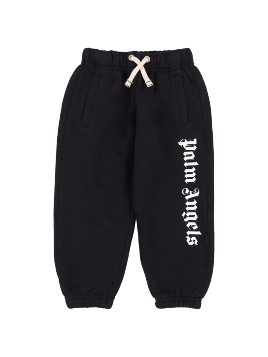 Palm Angels: Pantalon de survêtement en coton à imprimé logo - Noir - kids-boys_0 | Luisa Via Roma
