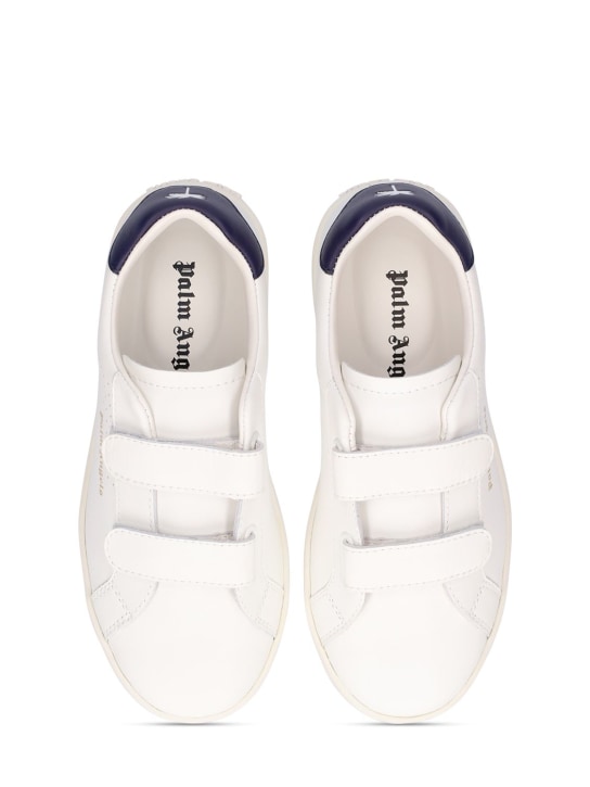 Palm Angels: Sneakers de piel con logo y correas - Blanco/Marino - kids-girls_1 | Luisa Via Roma