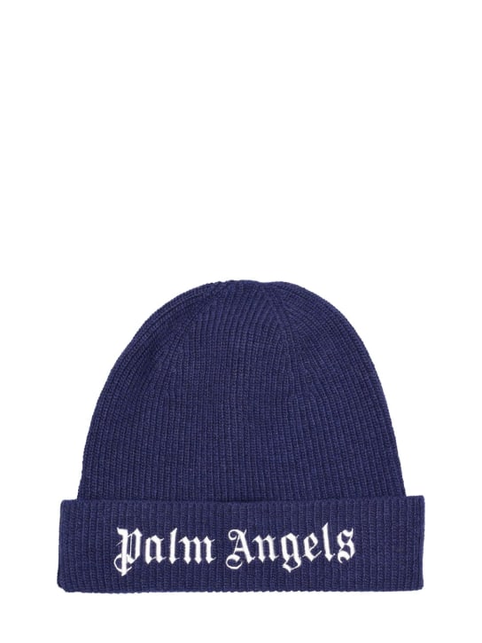 Palm Angels: Wool blend knit beanie hat - Navy - kids-girls_0 | Luisa Via Roma