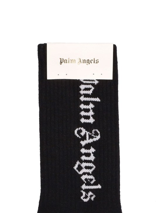 Palm Angels: Chaussettes en maille de coton mélangé jacquard - Noir - kids-boys_1 | Luisa Via Roma