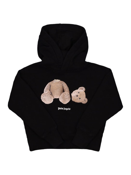 Palm Angels: Bear print cotton hoodie sweatshirt - Black - kids-girls_0 | Luisa Via Roma