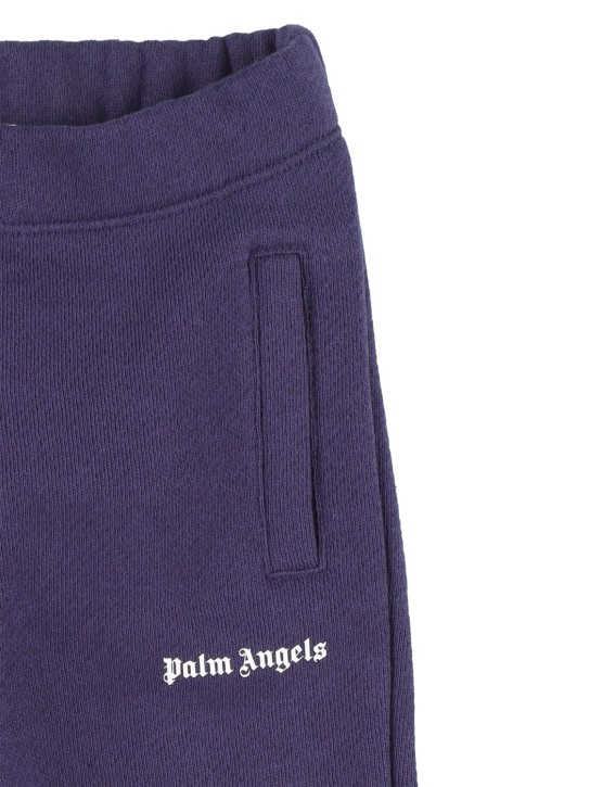 Palm Angels: Pantalon de survêtement en coton à imprimé logo - Bleu Marine - kids-boys_1 | Luisa Via Roma