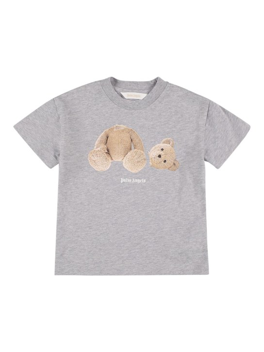 Palm Angels: Bear print cotton jersey t-shirt - Grey - kids-girls_0 | Luisa Via Roma