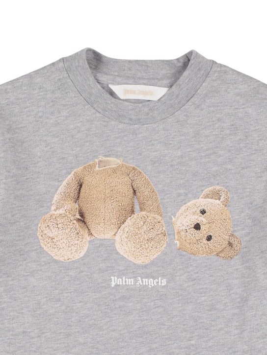Palm Angels: 小熊印花棉质平纹针织T恤 - 灰色 - kids-girls_1 | Luisa Via Roma