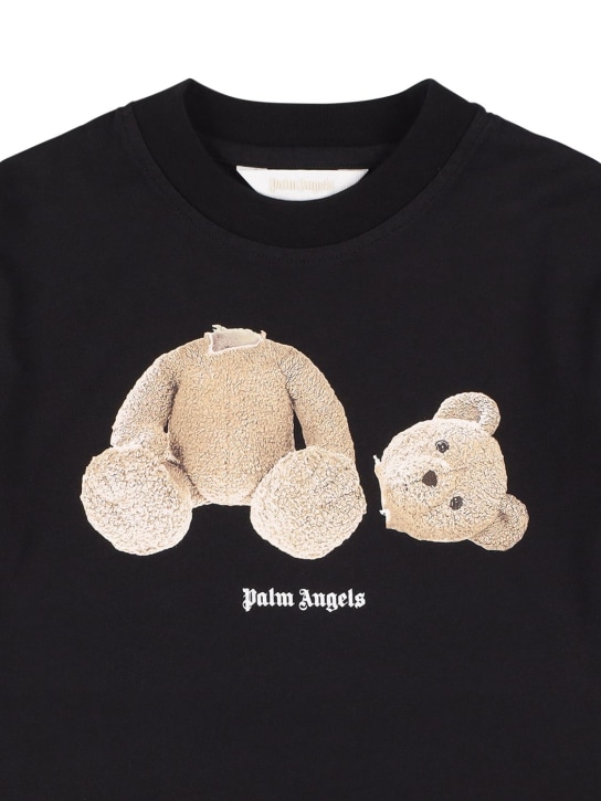 Palm Angels: T-shirt en jersey de coton imprimé ourson - Noir - kids-girls_1 | Luisa Via Roma