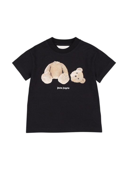 Palm Angels: Bear print cotton jersey t-shirt - Black - kids-girls_0 | Luisa Via Roma