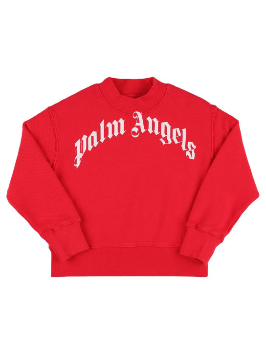 Palm Angels: Logo print cotton sweatshirt - Red - kids-boys_0 | Luisa Via Roma