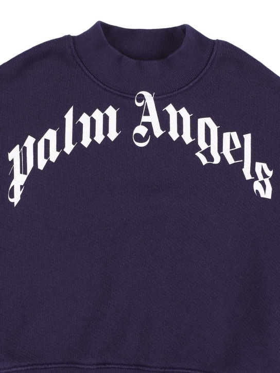 Palm Angels: Logo print cotton sweatshirt - Navy - kids-girls_1 | Luisa Via Roma