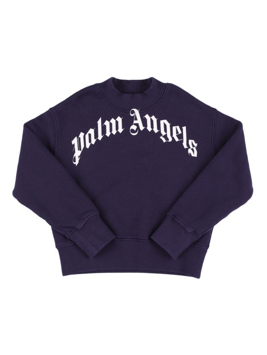 Palm Angels: Logo print cotton sweatshirt - Navy - kids-girls_0 | Luisa Via Roma