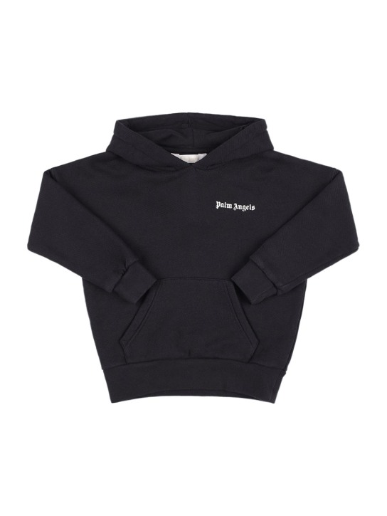 Palm Angels: Logo print cotton hoodie sweatshirt - Black - kids-boys_0 | Luisa Via Roma