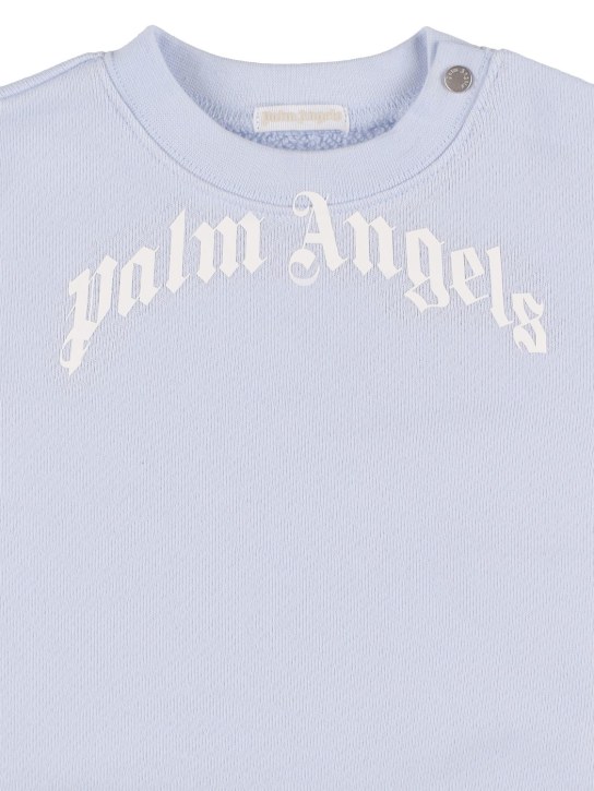 Palm Angels: Sweat-shirt en coton imprimé logo - Bleu Clair - kids-boys_1 | Luisa Via Roma