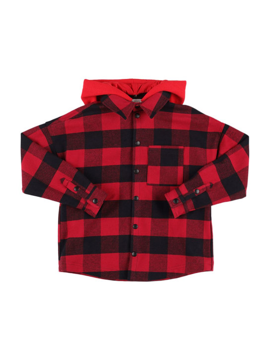 Palm Angels: Check flannel shirt - Red/Black - kids-boys_0 | Luisa Via Roma
