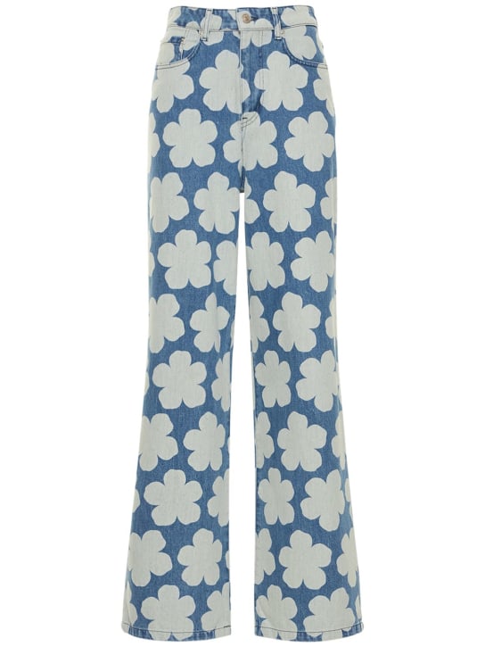 Printed cotton denim wide leg jeans - Thumbnail 1