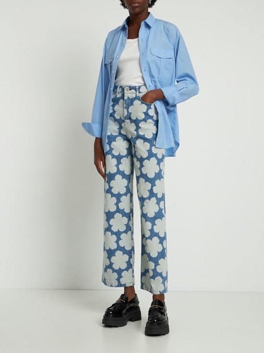 Printed cotton denim wide leg jeans - Thumbnail 2
